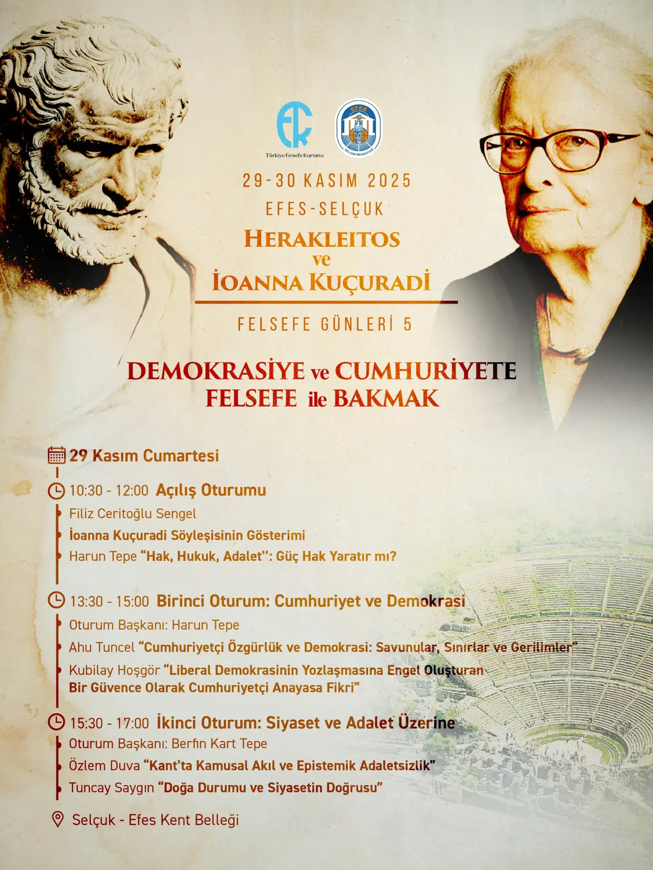 HERAKLEITOS VE İOANNA KUÇURADİ FELSEFE GÜNLERİ 29–30 KASIM'DA EFES SELÇUK’TA