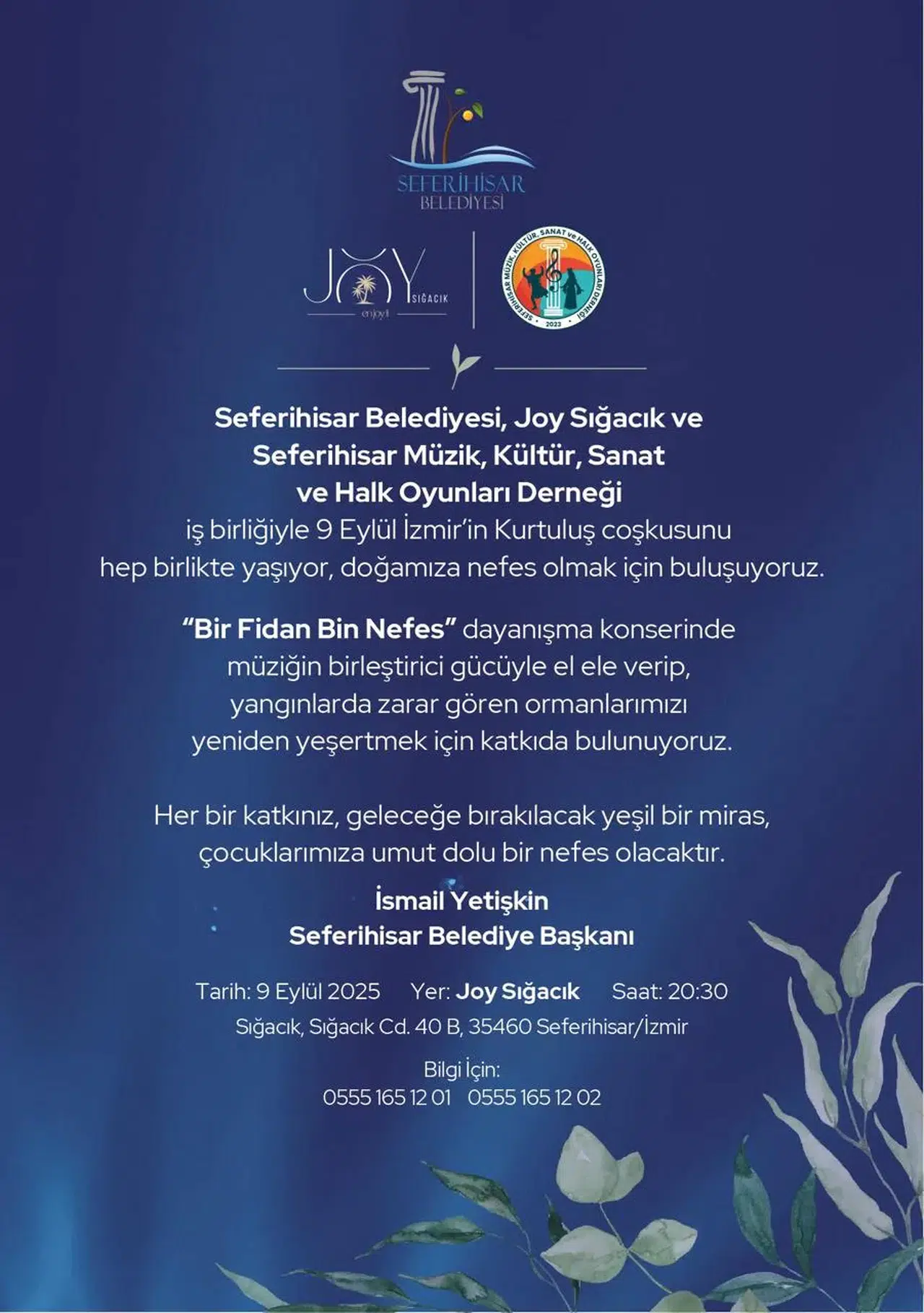 9 Eylül’de Seferihisar’da dayanışma konseri: “Bir Fidan Bin Nefes”