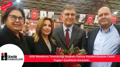 ADD Menderes Temsilciliği Başkanı Gamze Karabel,Başkan Cemil Tugay'ı Çiçeklerle Karşıladı..