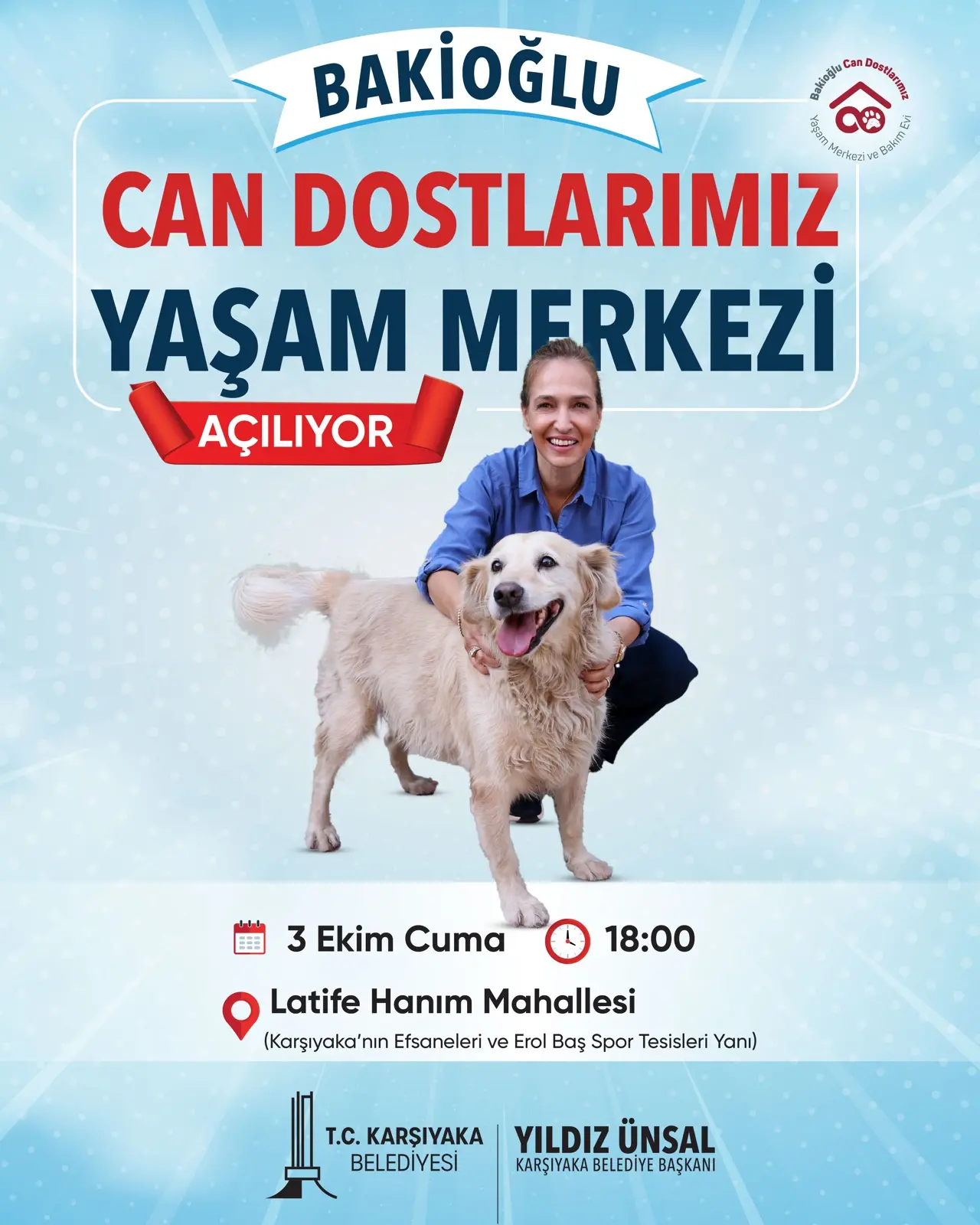 Karşıyaka Belediyesi tarafından, Bakioğlu Holding Yönetim Kurulu Başkanı Cem Bakioğlu'nun destekleriyle inşa edilen “Bakioğlu Can Dostlarımız Yaşam Merkezi ve Bakımevi” 3 Ekim’de törenle hizmete açılıyor. Karşıyaka’ya alanında örnek bir tesis kazandırdıklarını söyleyen Belediye Başkanı Yıldız Ünsal “Söz verdik, yerine getirdik. Şimdi coşku ve heyecanımızı paylaşma zamanı. Tüm hayvansever vatandaşlarımızı açılışımıza bekliyoruz” dedi.