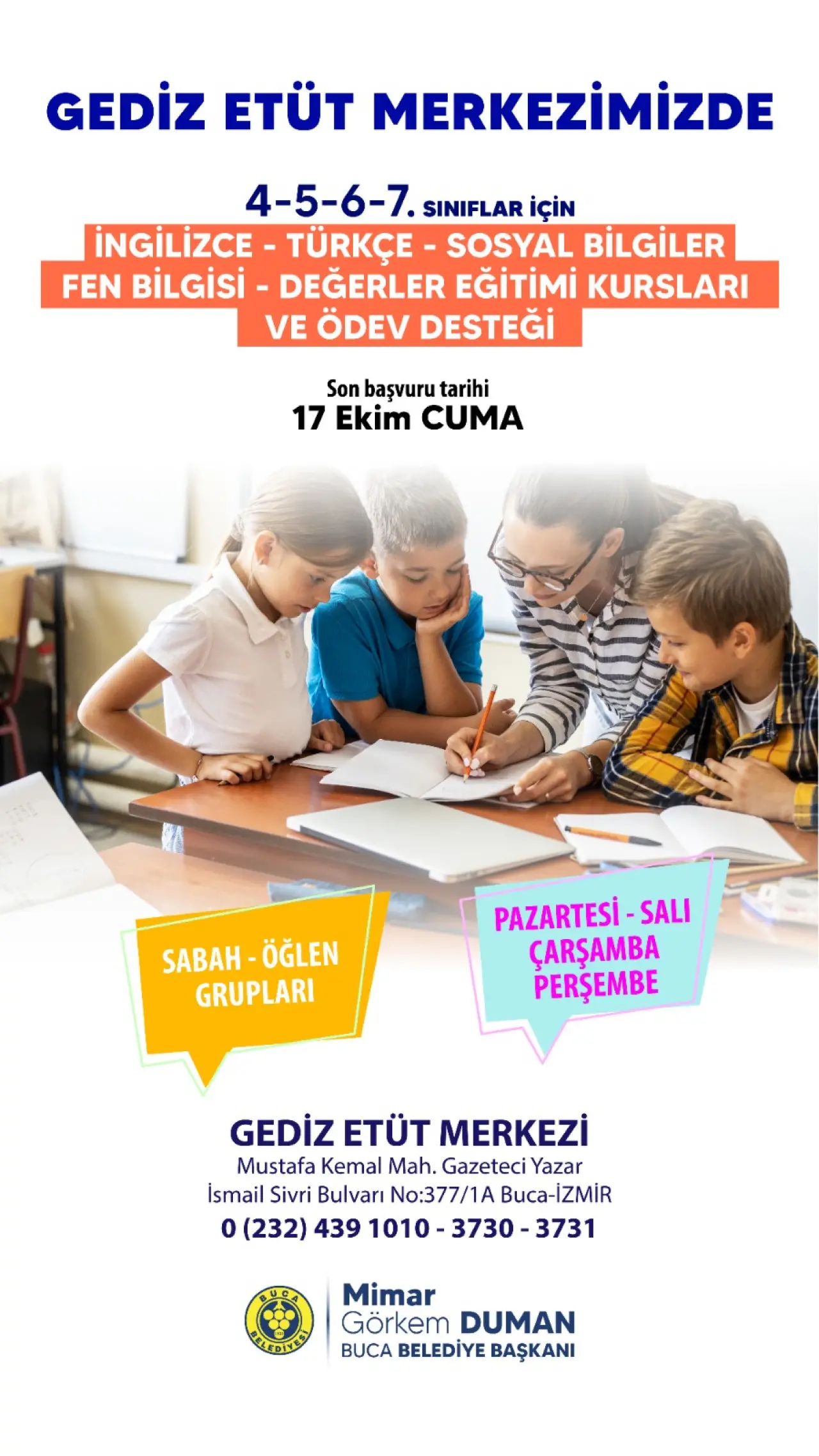 Buca Belediyesi eğitimde fırsat eşitliğini sağlama hedefi ile yürüttüğü çalışmalarla, hem ailelerin yükünü hafifletiyor hem de Bucalı çocuklara daha iyi bir gelecek için güçlü bir destek sunuyor. Buca Belediye Başkanı Mimar Görkem Duman, eğitimin toplumsal eşitliğin en önemli anahtarı olduğunu vurguladı.
