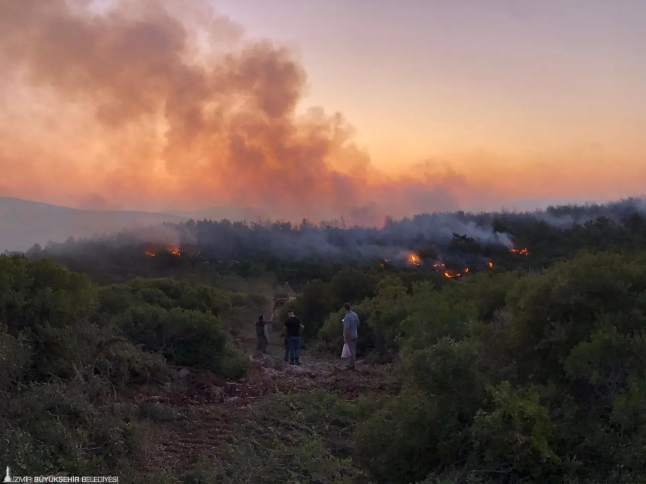 İzmir’in Urla ilçesinde ormanlık alanda başlayan ve rüzgârın da etkisiyle kısa sürede geniş bir alana yayılan yangın gece kontrol altına alındı. Yangın İzmir Büyükşehir Belediyesi İtfaiyesi ile Orman Bölge Müdürlüğü ekiplerinin hızlı müdahalesiyle yerleşim yerlerine sıçramadan söndürüldü.