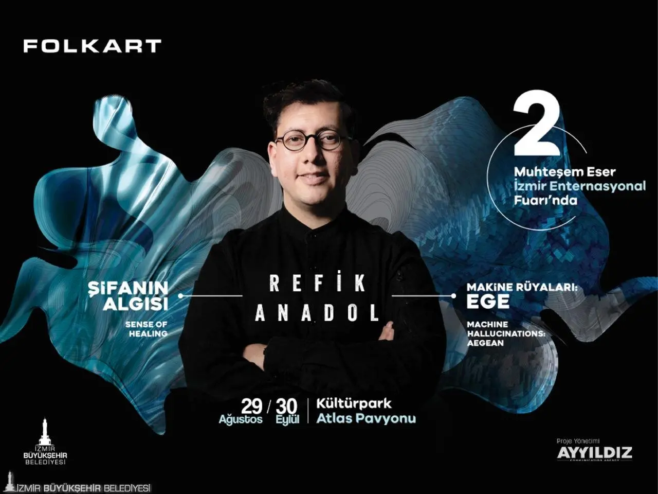 Bu yıl 94. kez düzenlenecek İzmir Enternasyonal Fuarı (İEF), sanat ve kültür dünyasından önemli sergilere ev sahipliği yapacak. Dünyaca ünlü medya sanatçısı Refik Anadol’un veri bilimi ve yapay zekâyı sanatsal bir dile dönüştürdüğü iki eseri, Folkart’ın destekleriyle sanatseverlerle buluşacak ve bu eserlerden biri dünyada ilk kez İzmir’de sergilenecek.