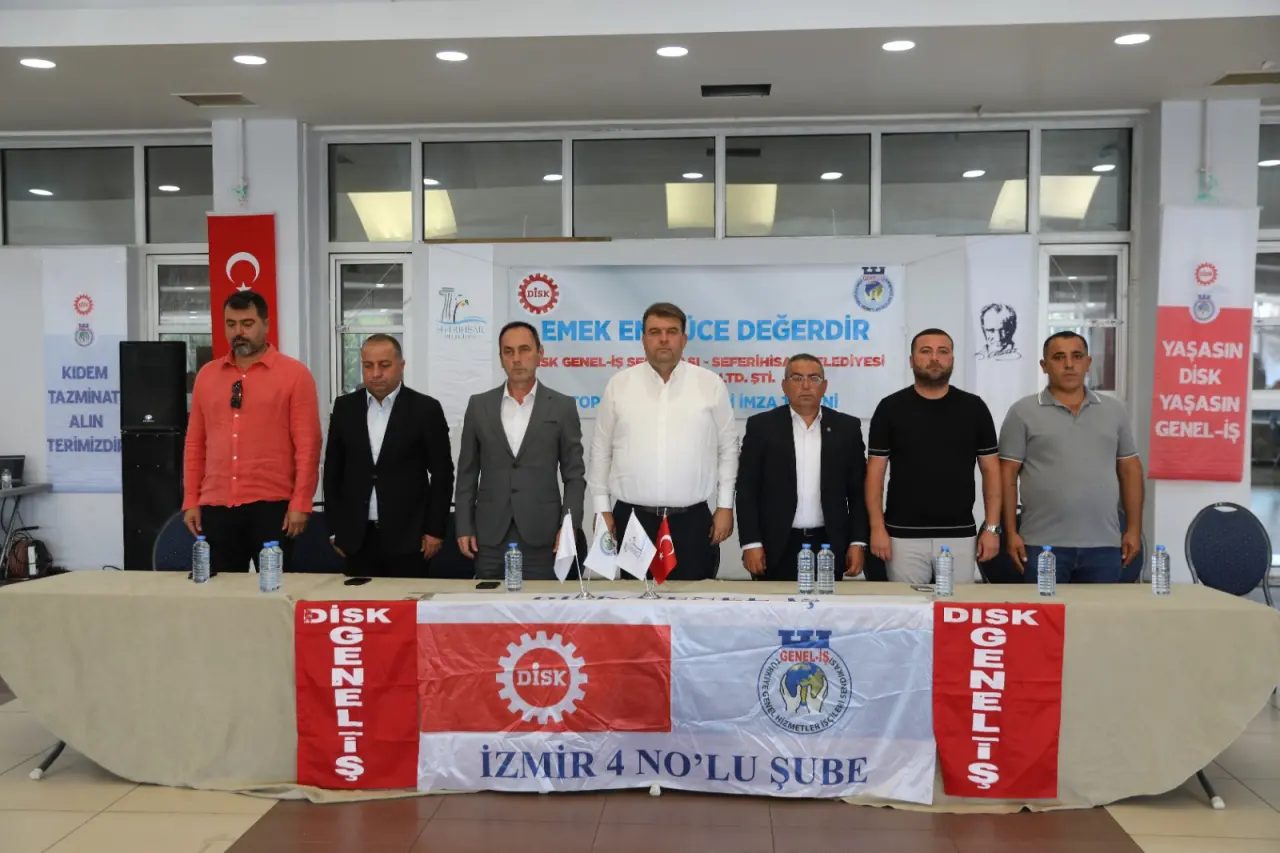 Seferihisar Belediyesi ile DİSK Genel-İş Sendikası 4 No’lu Şube arasında toplu iş sözleşmesi imzalandı. İmzalanan sözleşme ile belediye emekçilerine önemli kazanımlar sağlanırken, yapılan zam oranı çalışanların yüzünü güldürdü.