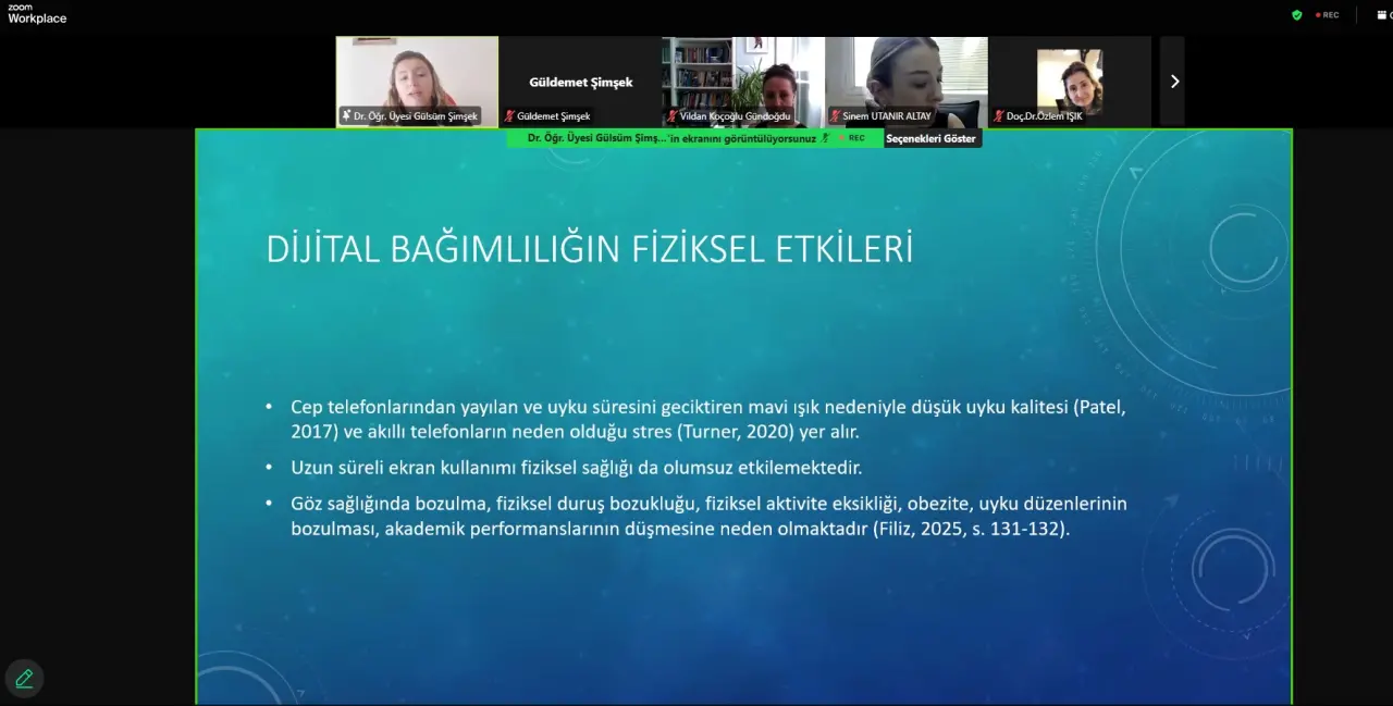 Ege Üniversitesi Kadın Sorunları Uygulama ve Araştırma Merkezi (EKAM) tarafından EKAM Müdür Yardımcısı Dr. Öğr. Üyesi Sinem Utanır Altay koordinatörlüğünde  “Dijital Bağımlılık ve Aile İçi İletişime Etkileri Paneli” düzenlendi.