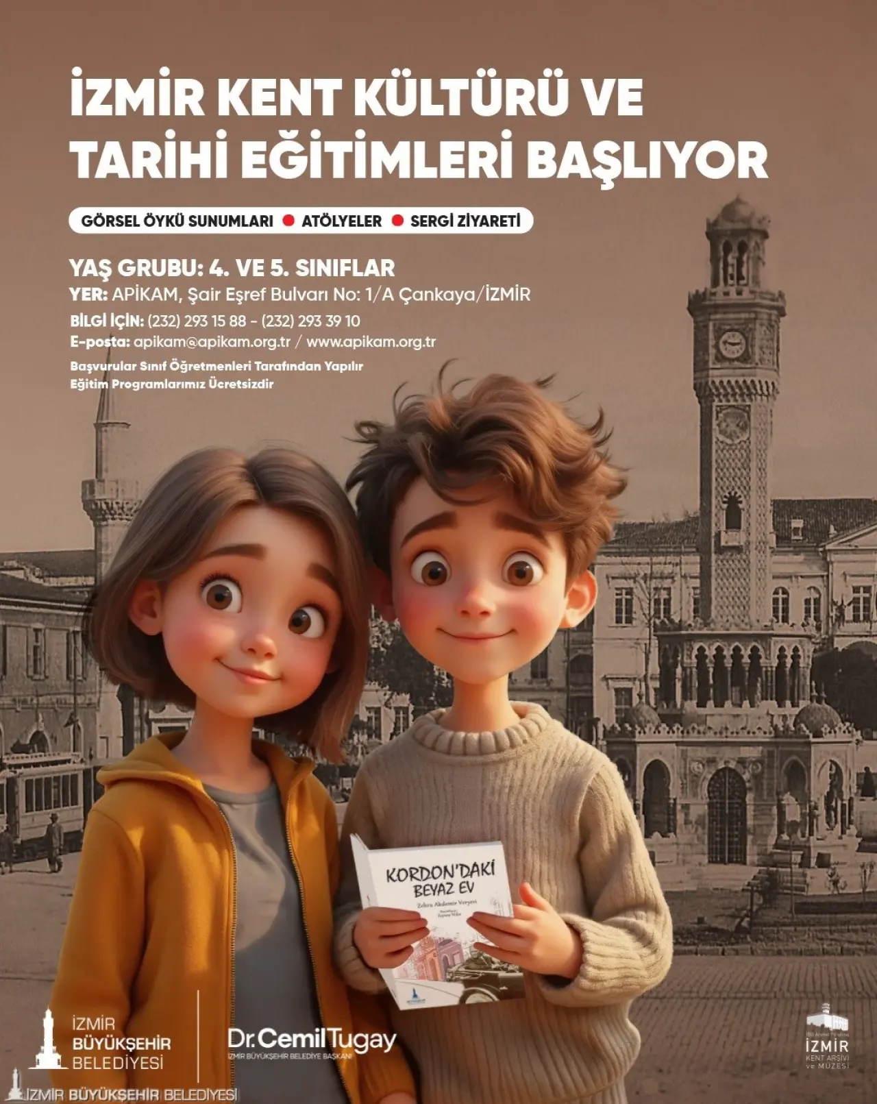 İzmir Büyükşehir Belediyesi Kent Arşivi ve Müzeler Şube Müdürlüğü tarafından çocuklara yönelik düzenlenen Kent Kültürü ve Tarihi eğitimleri, 2025-2026 eğitim öğretim yılında da devam edecek. Eğitimler, 4. ve 5. sınıf öğrencilerini kapsayacak ve 14 Ekim 2025-14 Mayıs 2026 tarihleri arasında Ahmet Piriştina Kent Arşivi ve Müzesi'nde (APİKAM) gerçekleştirilecek.  